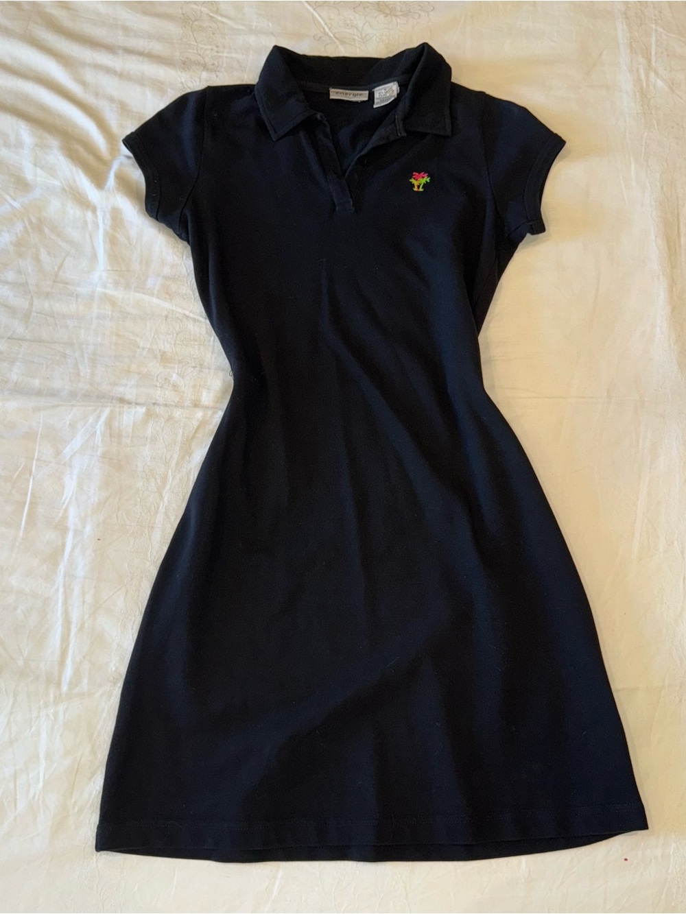 Energie Black Polo Dress with Palm Tree Embroidery